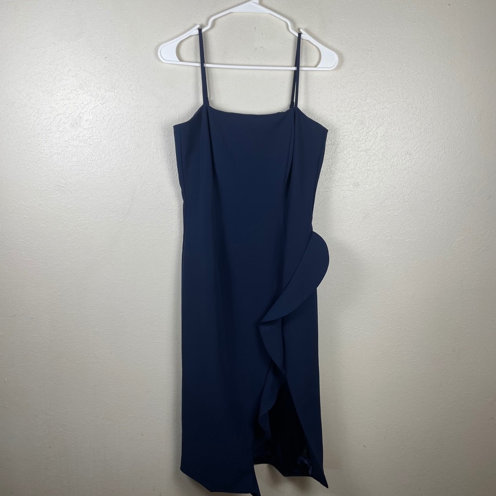 BARDOT Navy Blue Ruffle Midi Slip‎ Dress Spaghetti Strap Formal Evening Size S